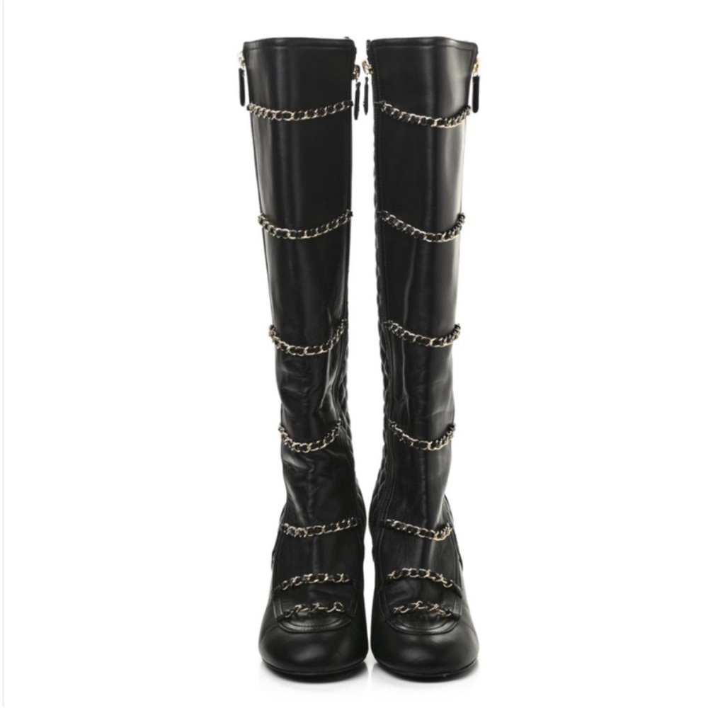 Elegant Black Chain-Detail Over the Knee Boots